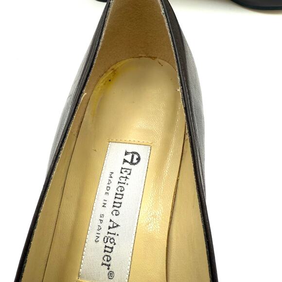 Vintage Etienne Aigner Loafers 7.5M Black Leather Horsebit Spain "Zoey" Preppy - Picture 13 of 14